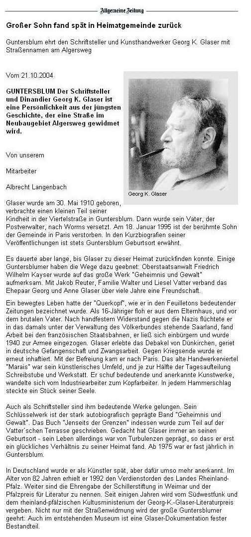Artikel Allgemeine Zeitung, 
        Landskrone vom 21.10.2004